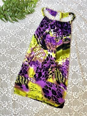 Y2K Guilty! Purple & Green Animal Print Halter Top Dress